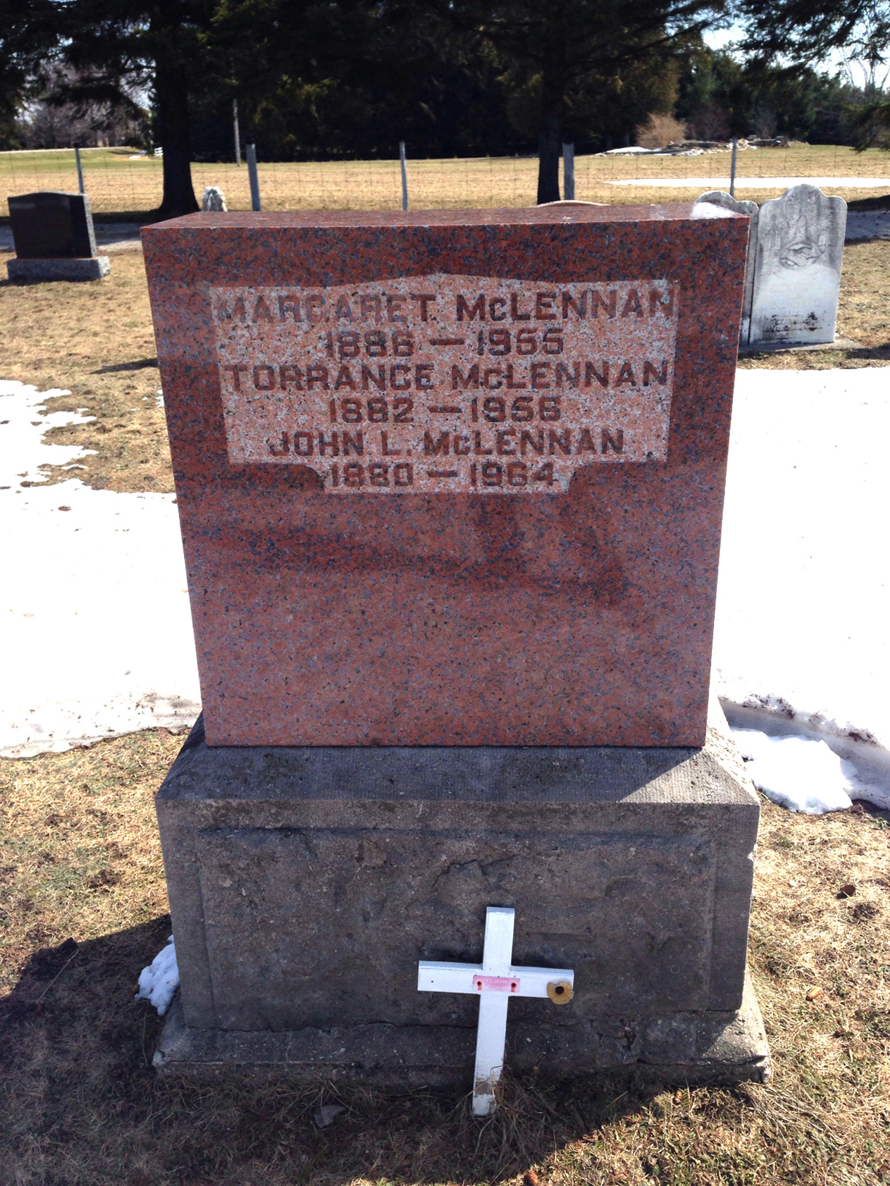 Photo of headstones/Margaret McLennan d1955 hdstn Purdy cem Brockton Bruce co ON